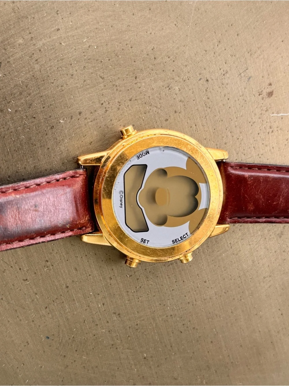 Vintage Lorus Disney Winking Gold-Tone Mickey Mouse Digital
